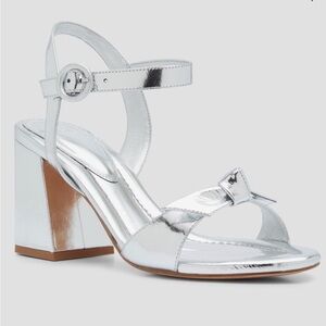 New In Box! Alexandre Birman Clarita 75 Flare Mettalic Silver Sandal 37.5